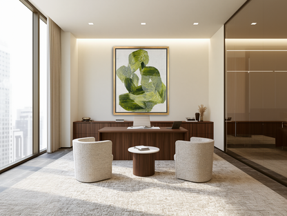 Olive stripes in repose room view