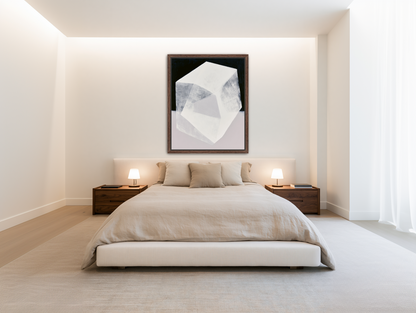 Milkwhite facets in deep black room view
