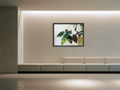 Leaves crossing the pale grid room view