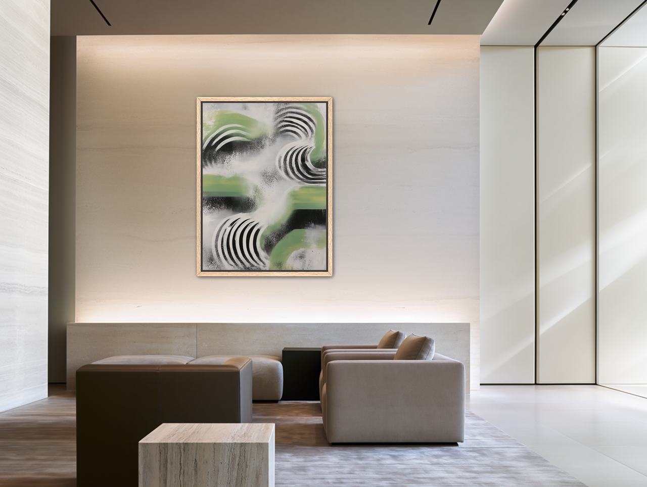 Curved bands in drifting haze room view
