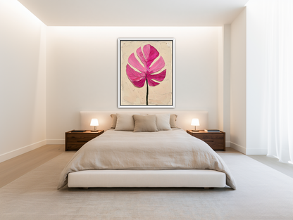 Pink leaf on plaster white room view