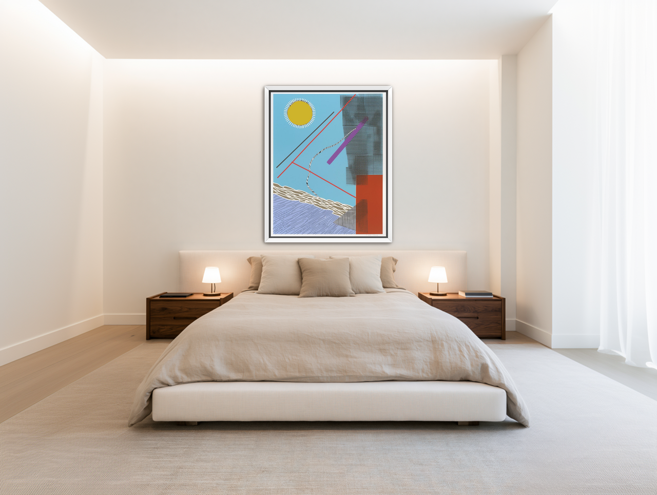 Yellow disc and crossed lines room view