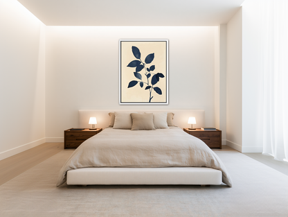 Indigo leaves on cream room view