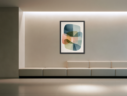 Muted blues folding through peach room view