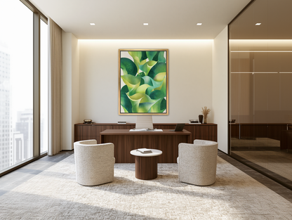 Overlapping curled green leaves room view