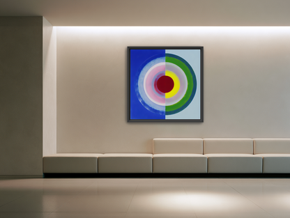 Blue and green split circle room view