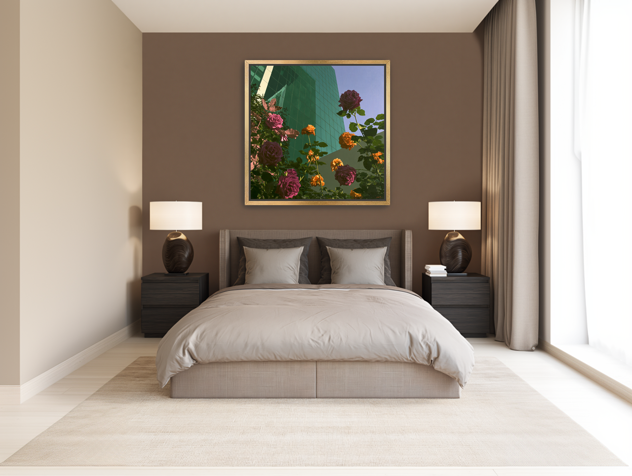 Roses climbing the glass wall room view