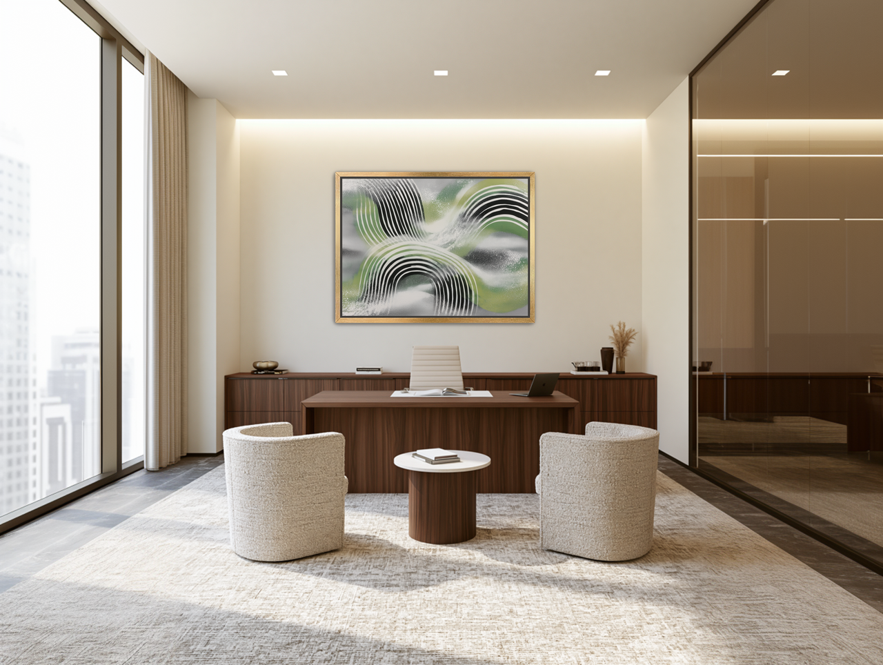 Stripes within the green haze room view