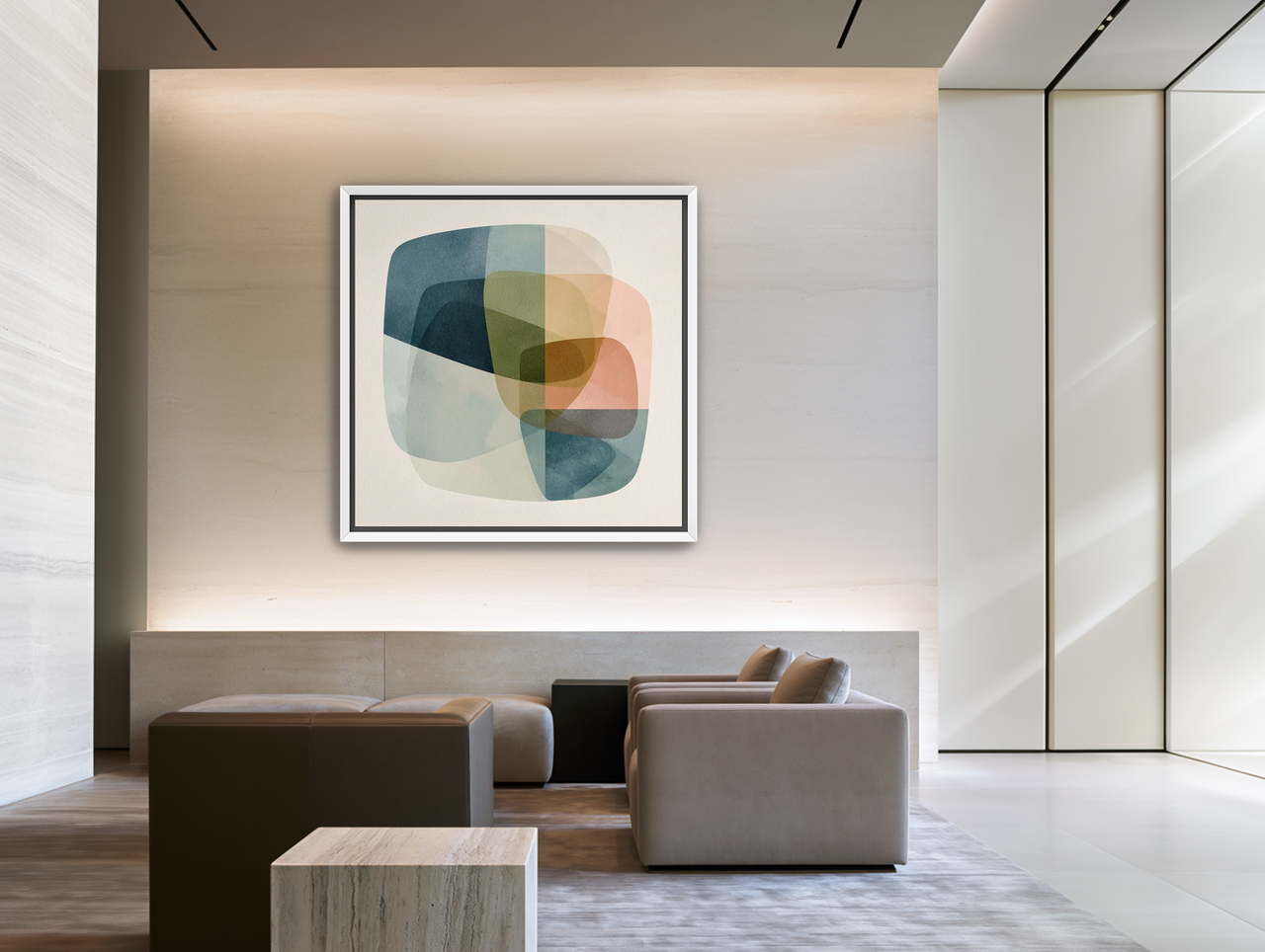 Muted layers within soft corners room view