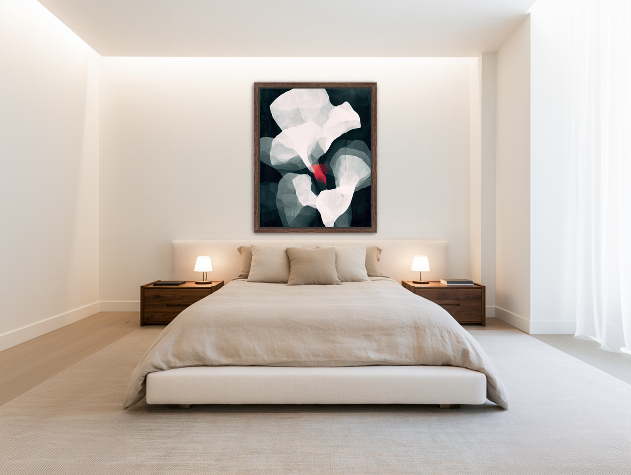 Red wedge among pale layers room view