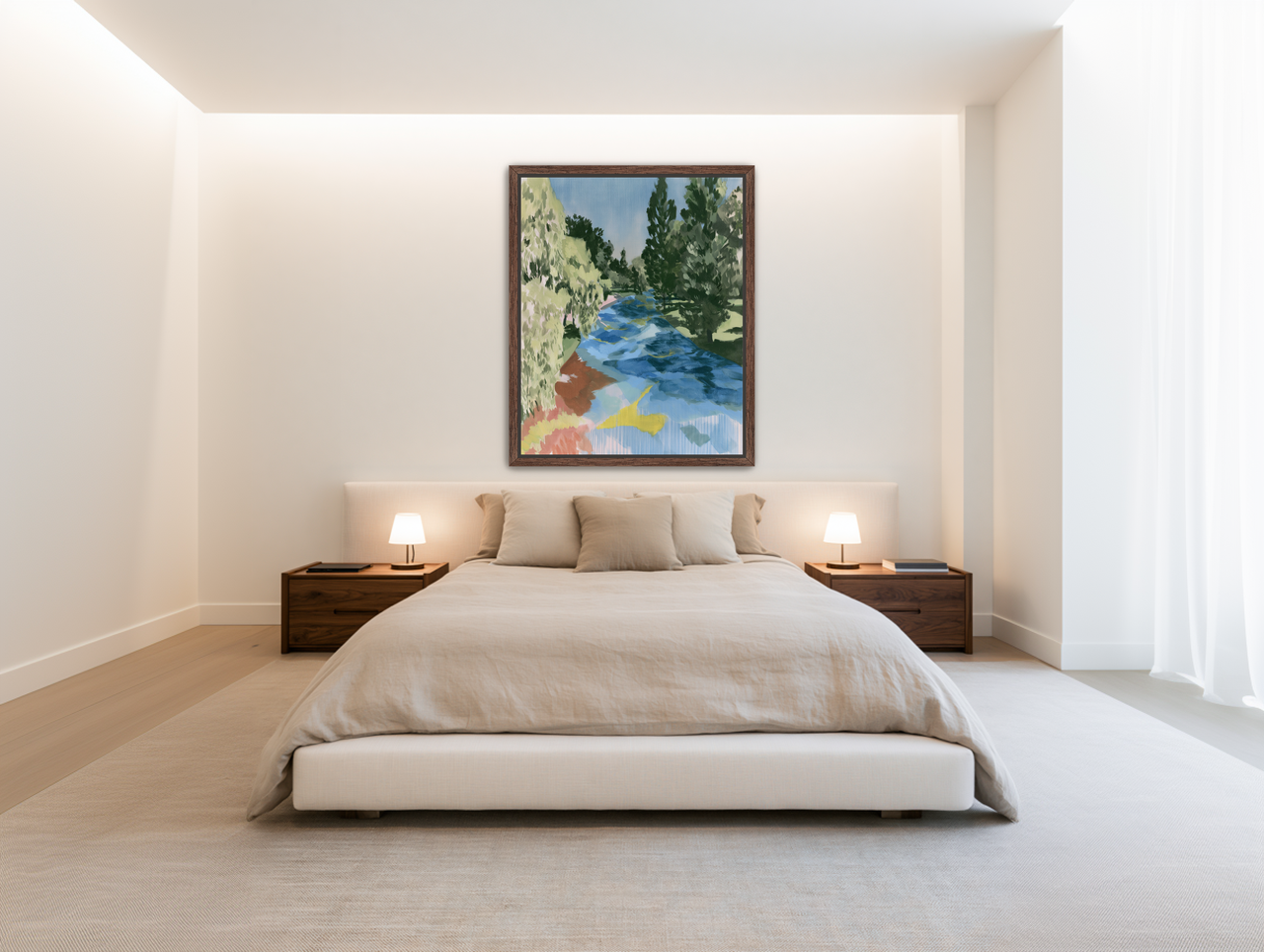Blue bend under pines room view