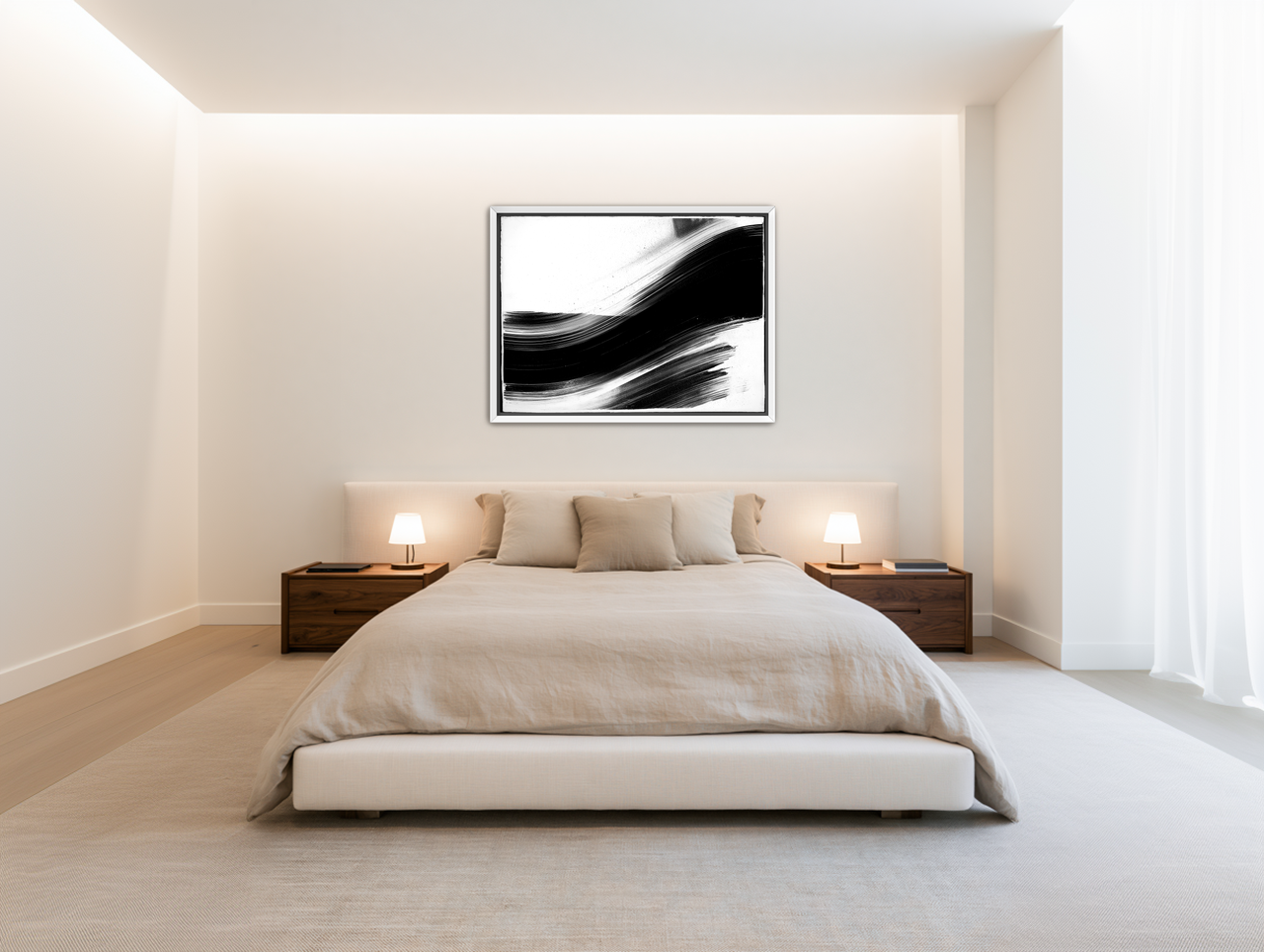 Black weight on white drift room view