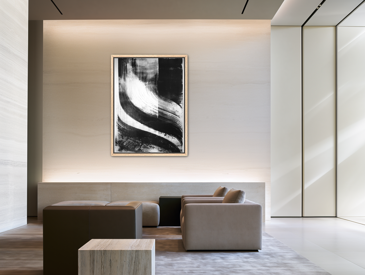 Scraped arcs in black ink room view