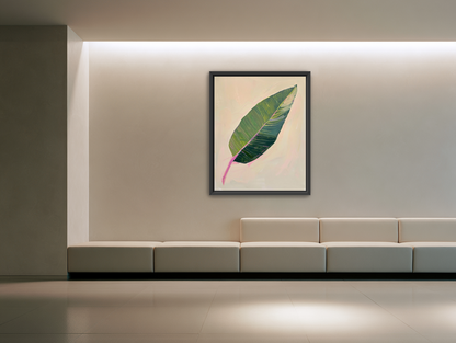 Green leaf with pink spine room view