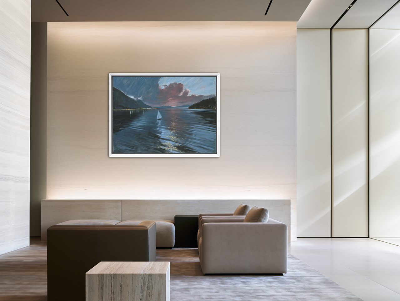 A sailboat beneath storm clouds room view