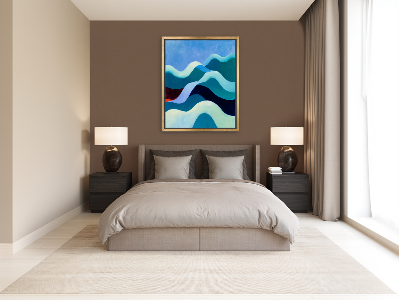 Pale bands across deep blue room view