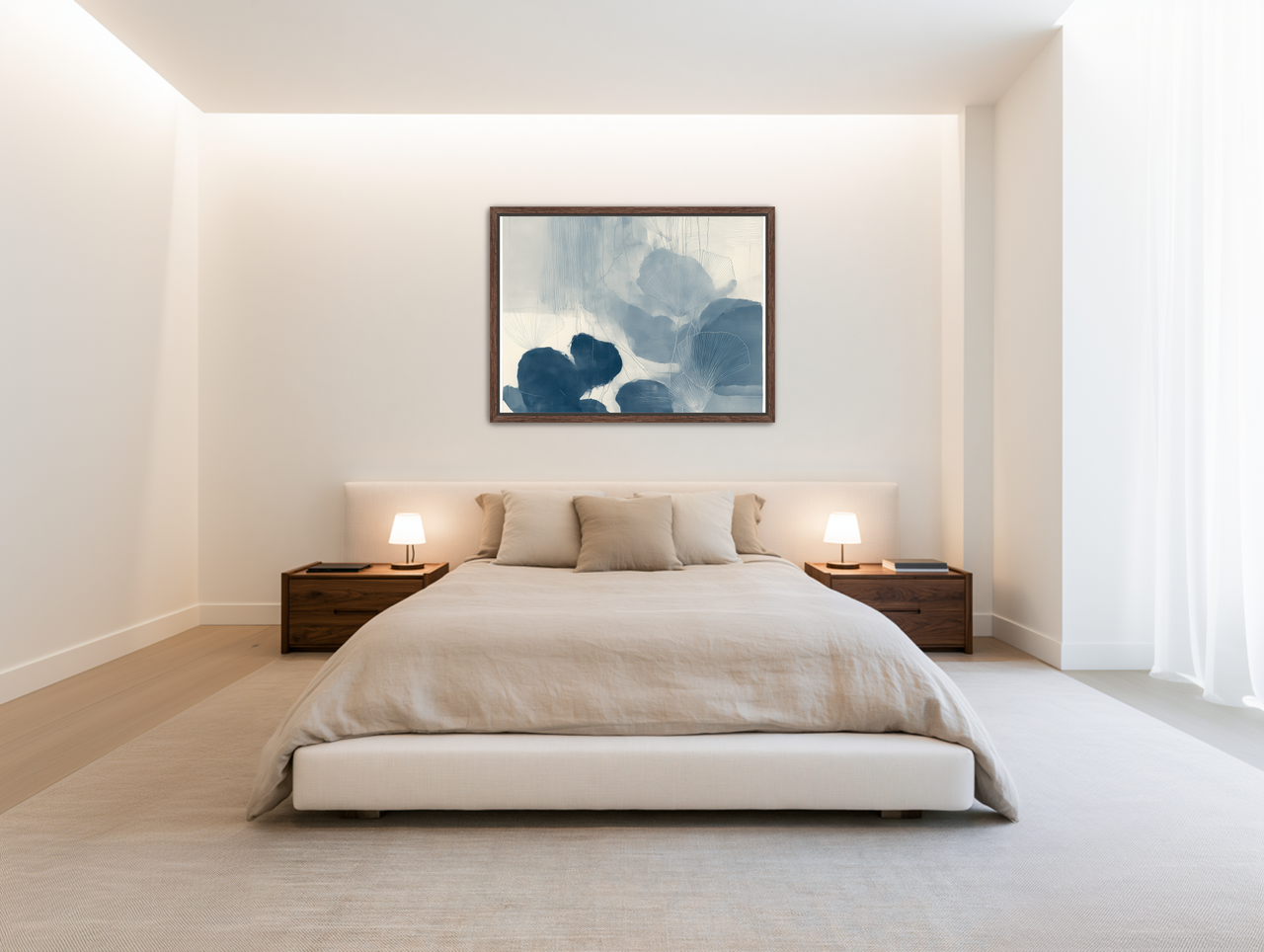Fan leaves in blue wash room view
