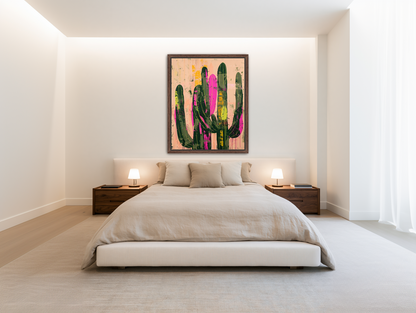 Neon pink on cactus green room view