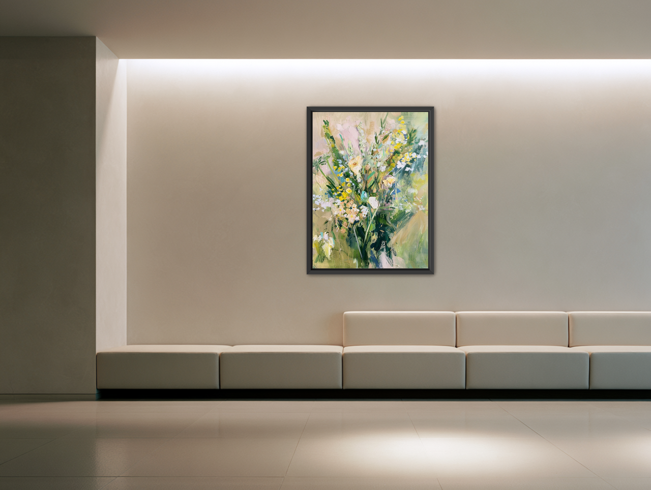 Wildflowers leaning into light room view