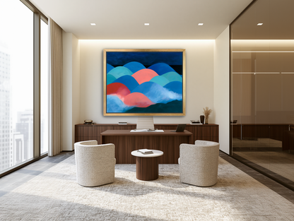 Pink moon among blue hills room view