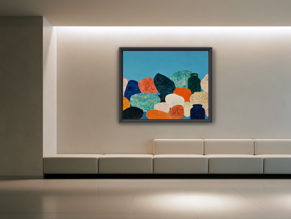 Stones beneath a blue field room view