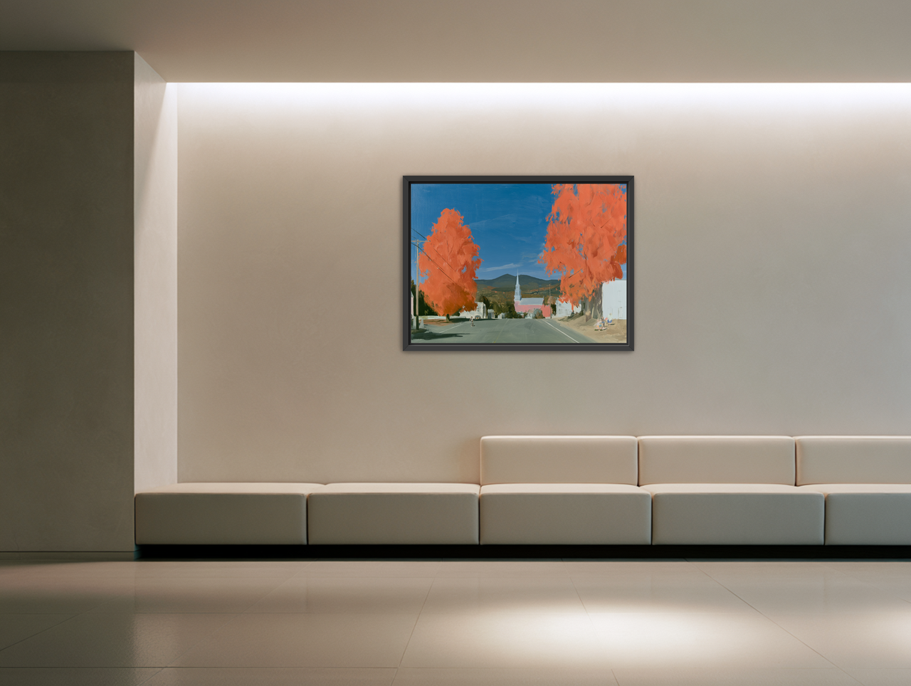 Orange trees over the steeple road room view