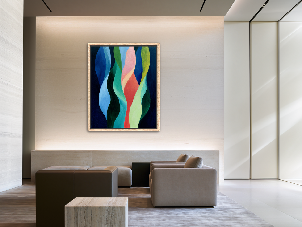 Layered wavy color bands room view