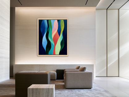Layered wavy color bands room view