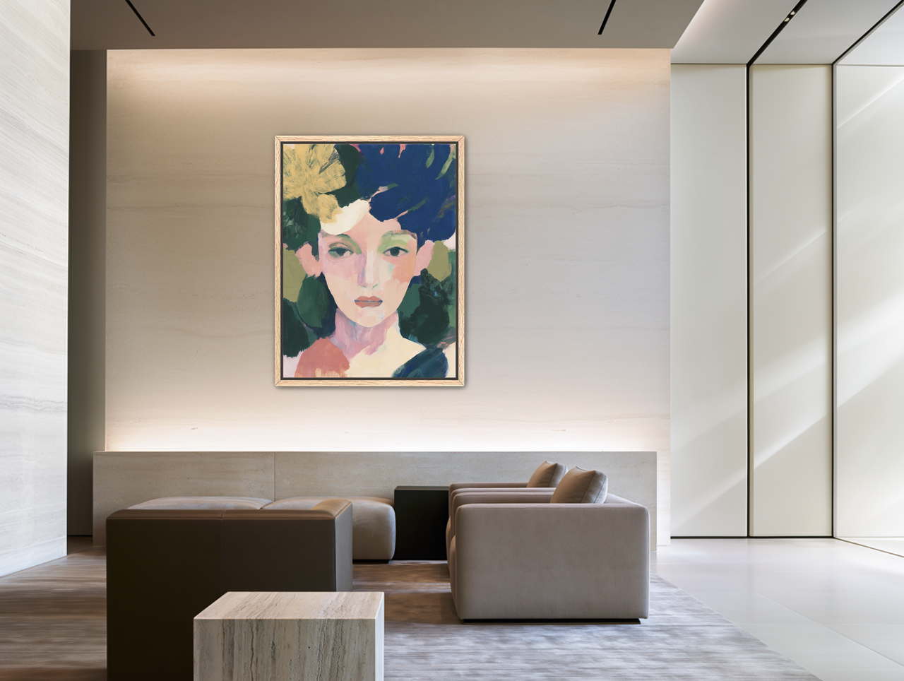 Portrait with pale flower room view