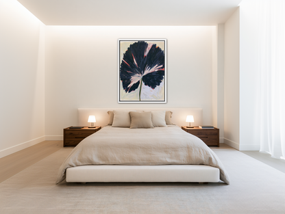 Dark petals across pale ground room view