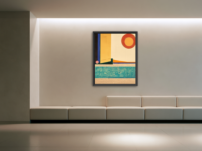 Red sun over turquoise water room view