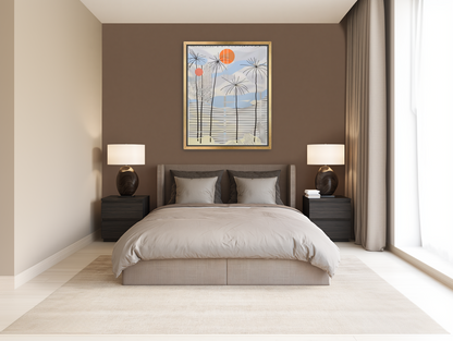 Two suns over striped hills room view