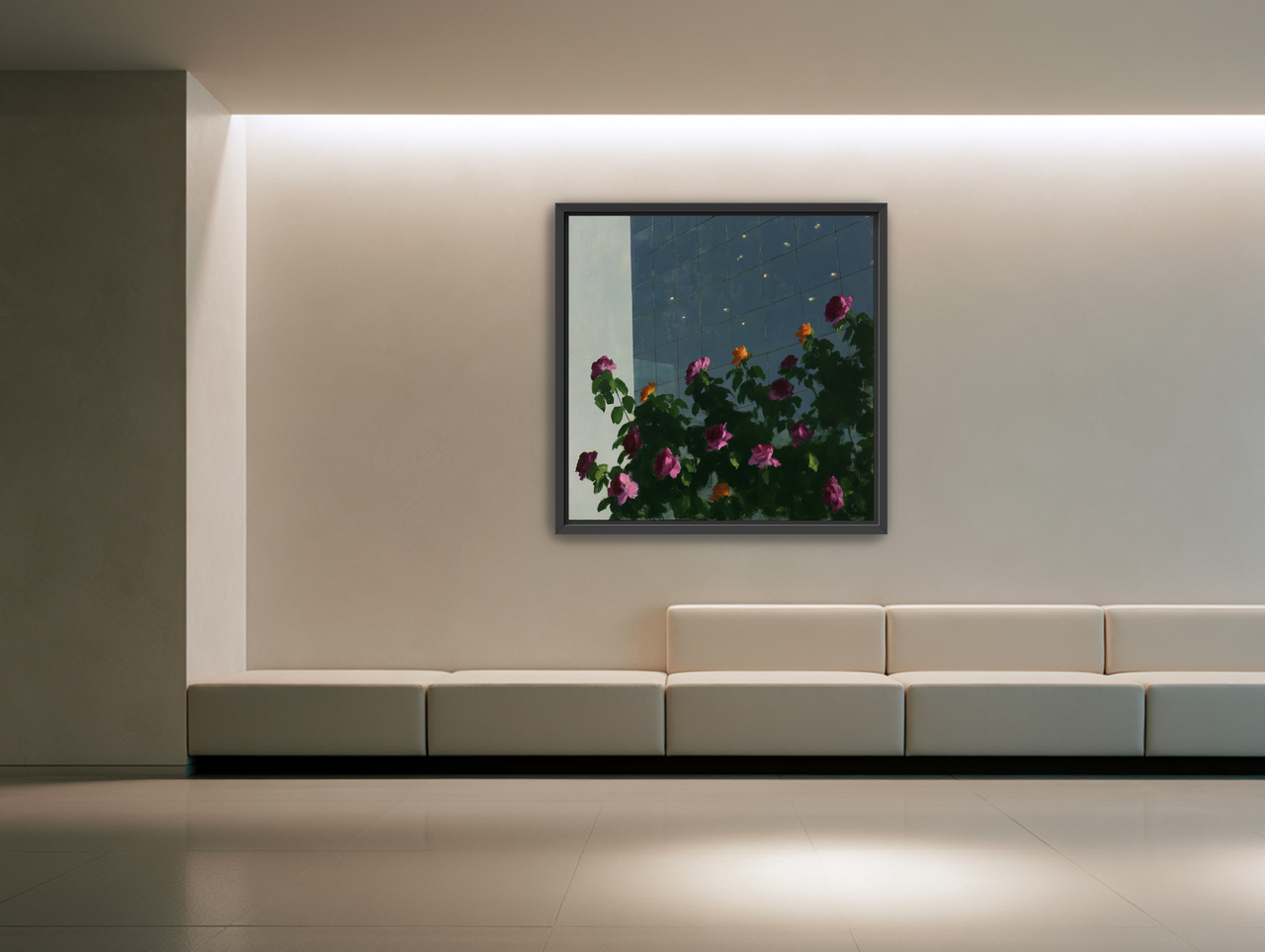 Flowers against the glass tower room view