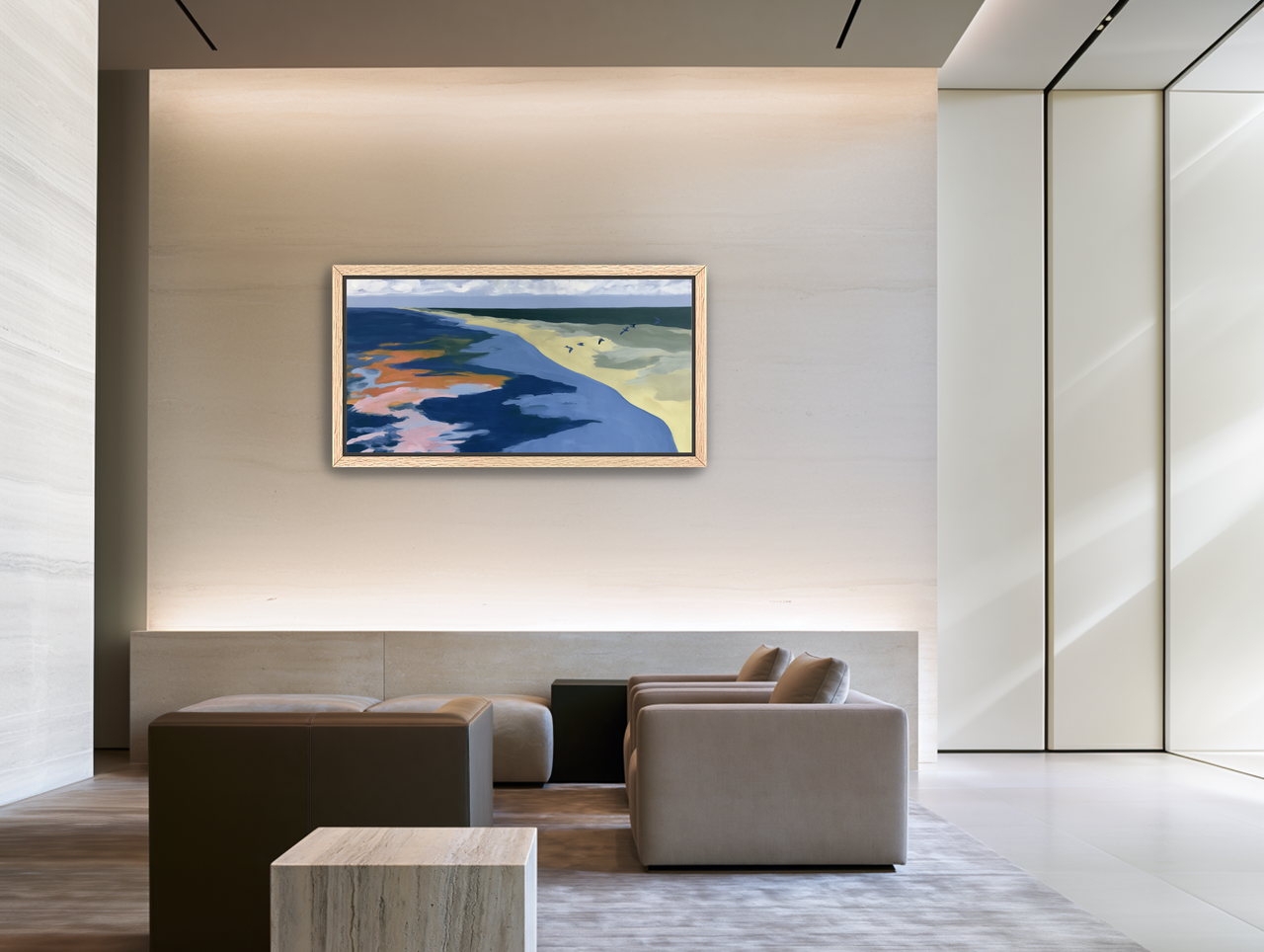 Birds over the pale shore room view