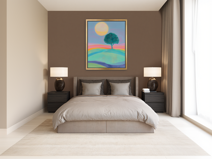 The sun behind the tree room view