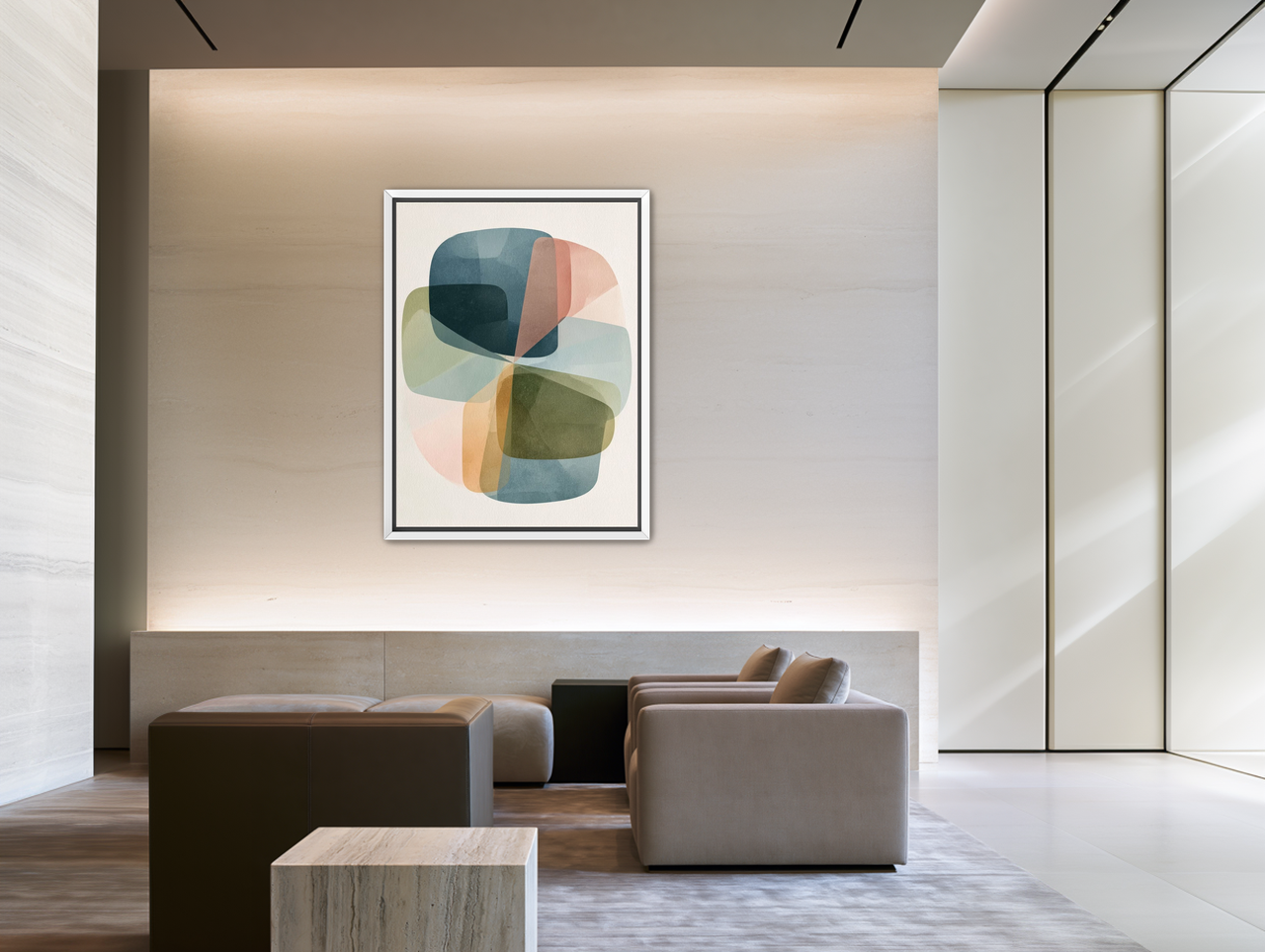 Teal turns through ochre room view