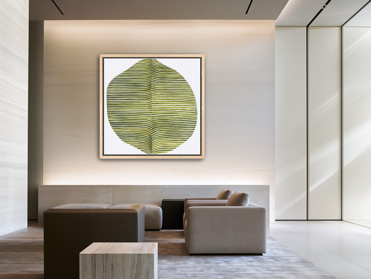 Dark green stripes crease inward room view