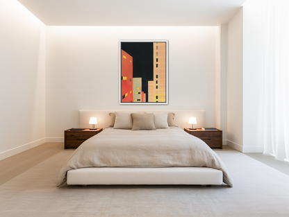 Lit windows in black sky room view