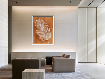 Palm frond in white ink room view