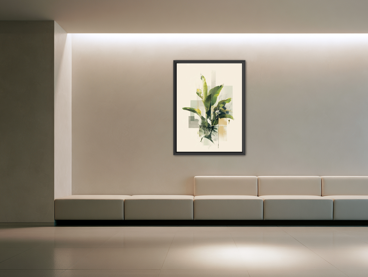 Tropical leaves in soft grids room view