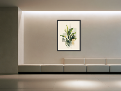 Tropical leaves in soft grids room view