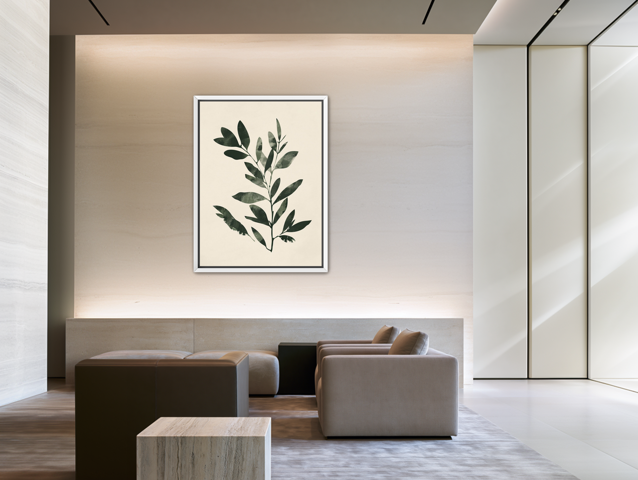Dark green leaves on cream room view