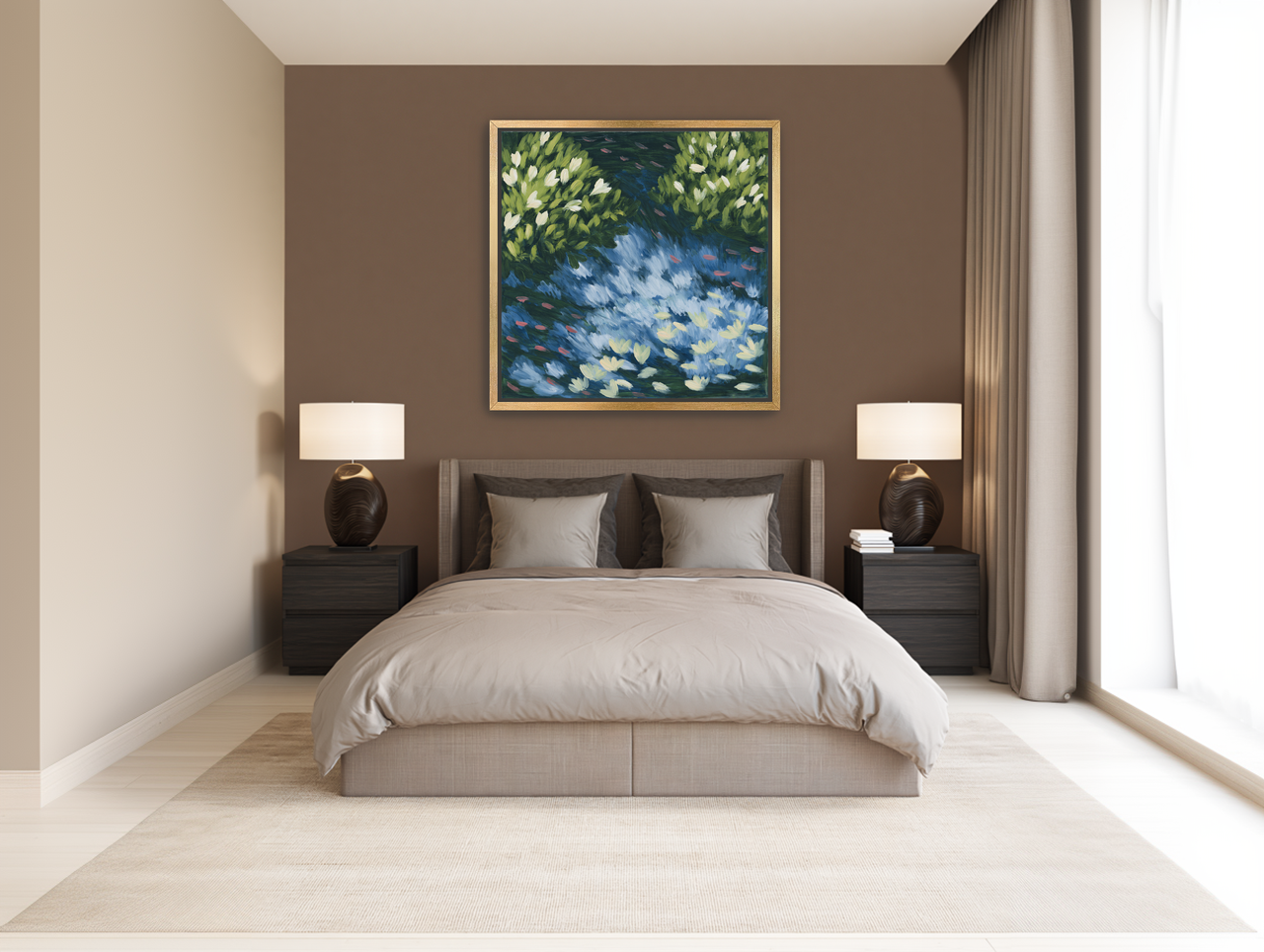 Water lilies over passing fish room view