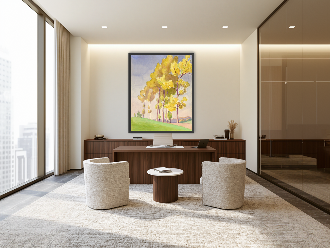 Yellow crowns on the hill room view