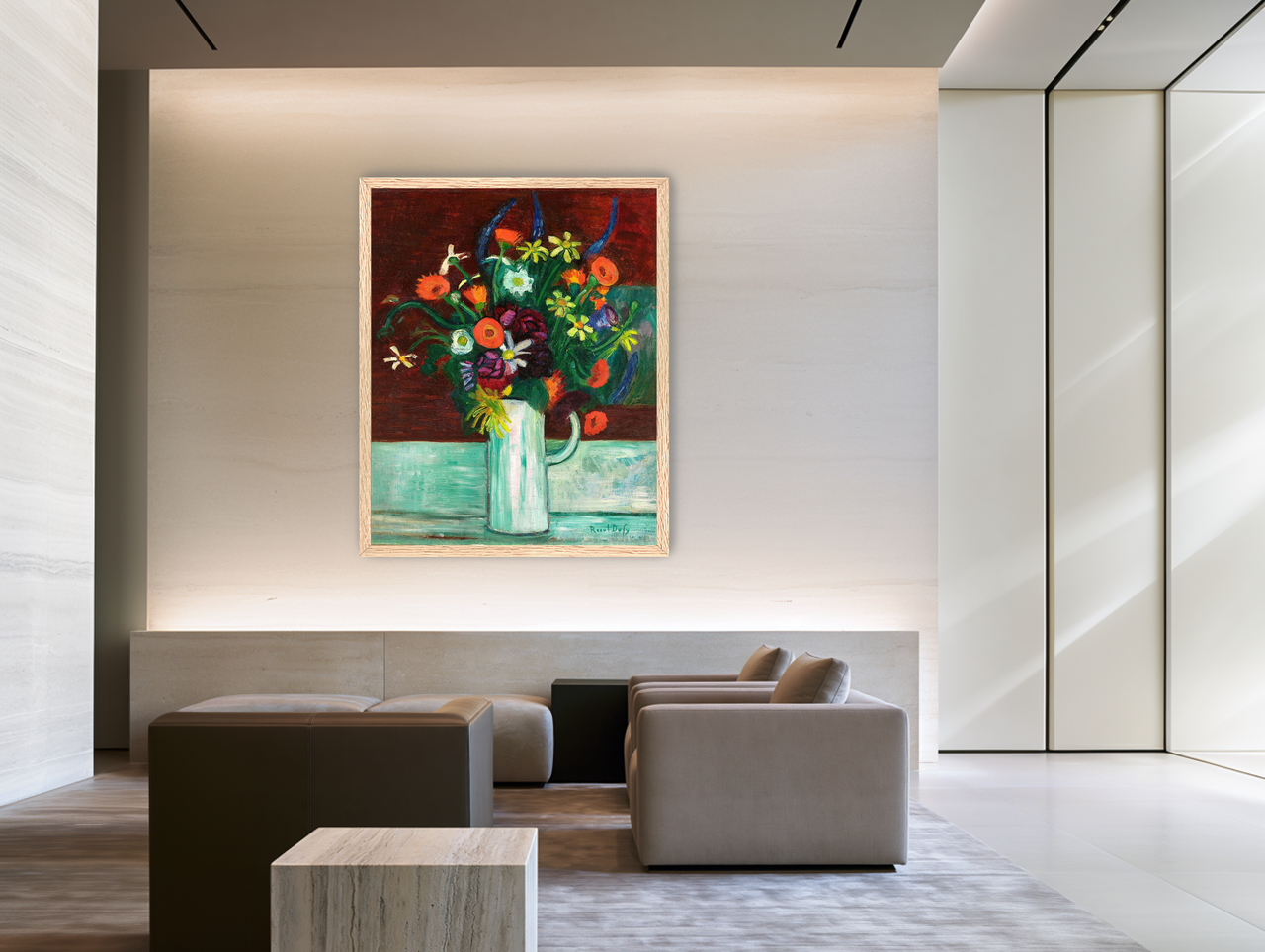 Flowers above the green table room view