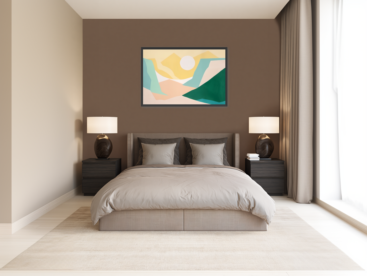 White sun over pastel hills room view