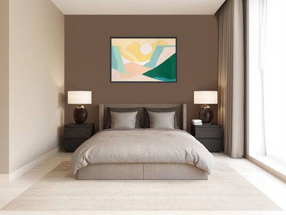 White sun over pastel hills room view