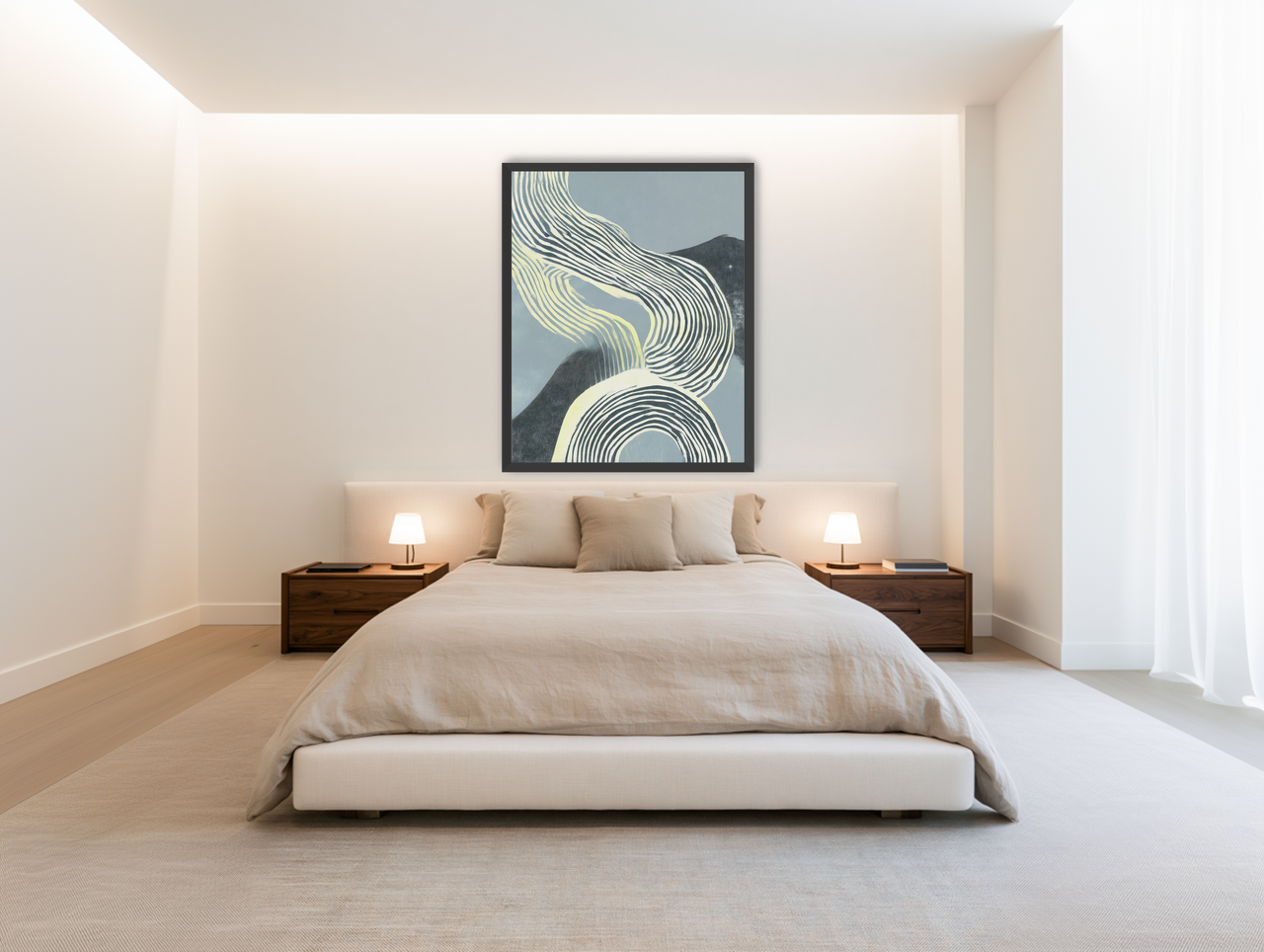 Curving stripes across the field room view