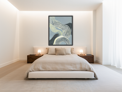 Curving stripes across the field room view