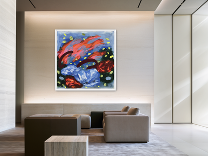 Layered brushstrokes with yellow ovals room view